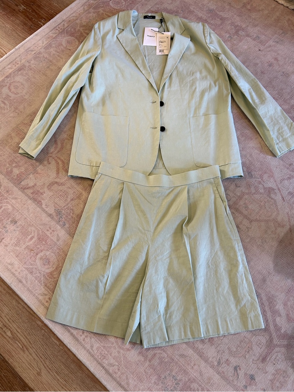 Theory Light Mint Good Wool Blazer & Tailored Shorts Set - Picture 1 of 9
